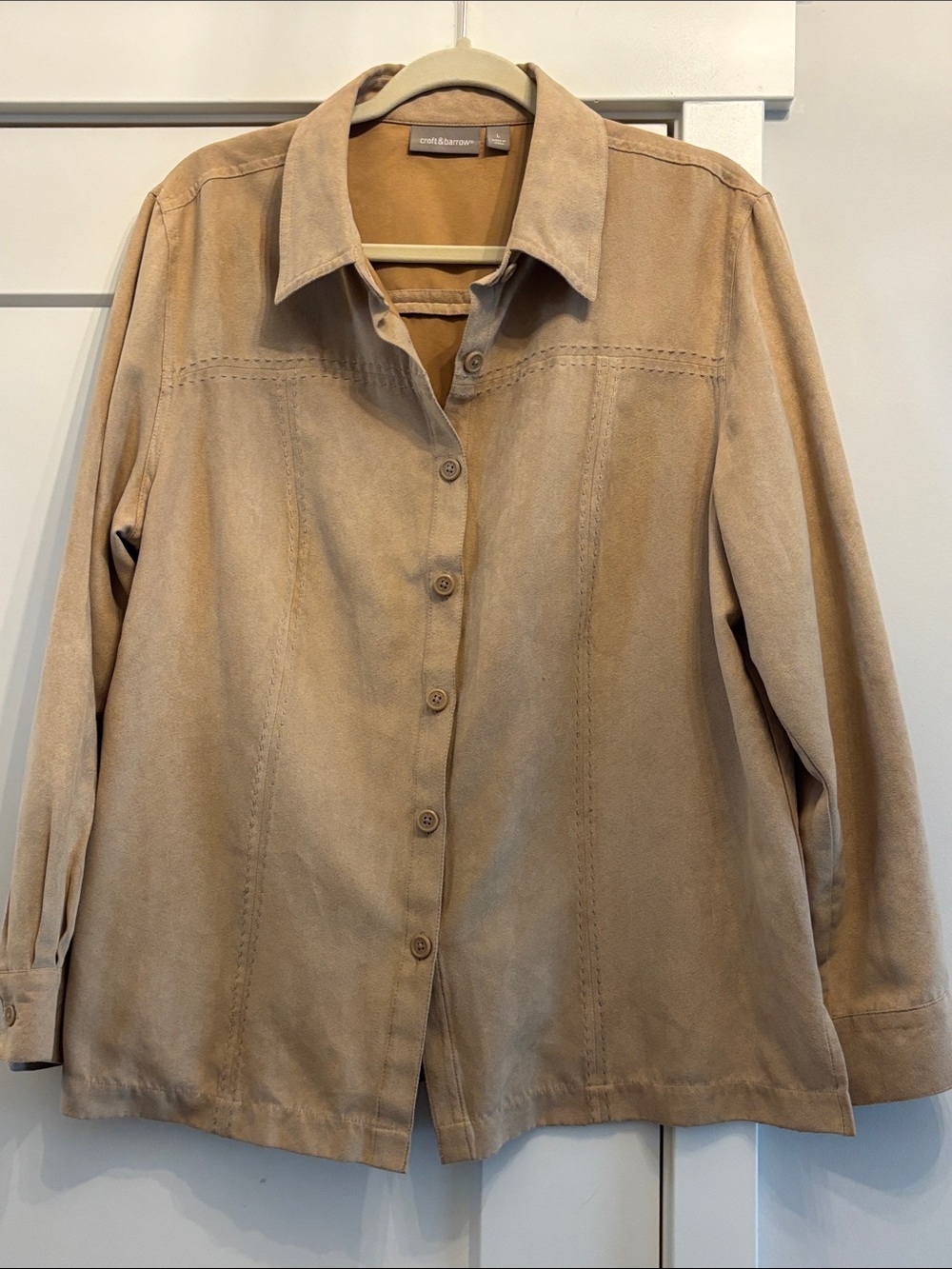 Croft & Barrow Tan Faux Suede Button Front Shacket Shirt Jacket